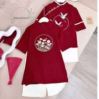 Áo dài tết bé trai bé gái nhung đỏ thêu hoa, chim phượng 10-30kg XHN1651