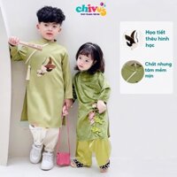 Áo dài Tết cách tân cho bé trai thêu hình hạc phong cách trạng nguyên 2 màu trắng xanh đầy phong cách