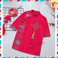 Áo dài tết cho bé 1-10 tuổi nút kết cát tường hàng thiết kế chất liệu tap ta phối gấm vân mây