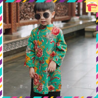 Áo dài tết cho bé 1-10 tuổi hình chim công hàng thiết kế chất liệu nhung tex mềm mại