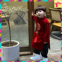 Áo dài tết cho bé 1-10 tuổi thêu đắp lạc khánh hàng thiết kế chất liệu nhung tuyết mềm mại