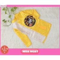 Áo dài Tết cho bé. Chất liệu gấm nổi màu vàng từ 7-35kg