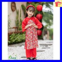 Áo dài tết cho bé gái 1-10 tuổi hình phượng vũ vải thô nhũ hàng thiết kế điệu đà thời trang