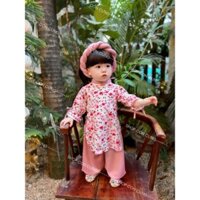 ÁO DÀI TẾT CHO BÉ GÁI CHẤT VẢI LỤA KÈM MẤN BÔNG GÒN NHƯ HÌNH