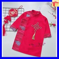 Áo dài tết cho bé trai 1-10 tuổi nút kết cát tường hàng thiết kế chất liệu tap ta phối gấm vân mây