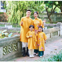 Áo Dài Tết Gia Đình Áo Dài Truyền Thống Nam Nữ Chất Liệu Gấm Cao Cấp Loại 1 Họa Tiết In 3D Xinh Xắn Full Size