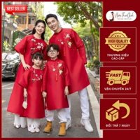 Áo dài Tết gia đình cao cấp, Áo Dài trung thu đẹp - vải tafta, họa tiết đính kết ruy băng cao cấp - Áo Dài HTA Luxury