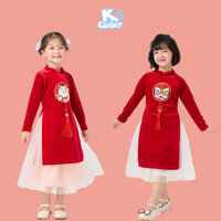 Áo Dài Tết Hình Mèo Thần Tài/Con Lân K's Closet Cho Bé Gái Từ 10-50kg (2-14 tuổi) KT412THF/BK386TWF