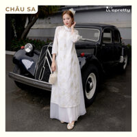 Áo Dài Tết Kèm Chân Váy AH19 Wepretty Clothes Vải Tơ Voan Họa Tiết Hoa Mai Sang Trọng Quý Phái