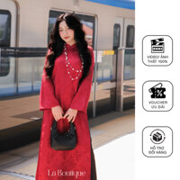 Áo Dài Tết La Boutique Đính Charm Hoa 2 Lớp Vải Gấm GIAO CHỈ Và Quần Lụa Satin-TS04