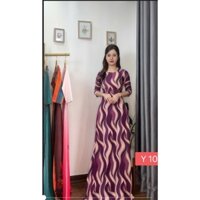 áo dài tết lụa nhật in 3d  - Y10 QUẦN TÍM