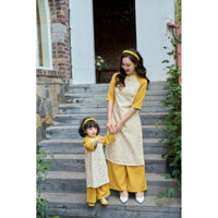 Áo dài Tết mẹ bé hoa vàng - Đậu Kids&Mom