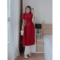 Áo dài Tết, sét áo dài cách tân thời trang nữ mặc đi chơi áo cổ tàu chất tuyết nhung kèm quần lụa trắng,