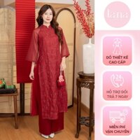 Áo dài tết thiết kế Lana Mỹ Cầm chất áo tơ thêu hoa hồng phối lụa latin màu đỏ nổi bật-SD020