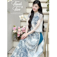 Áo dài Thanh Tâm,cover GIIAN,áo cách tân 4 tà,von in,chất vải mềm,mịn,mát.