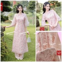 Áo Dài Thiết Kế 4 Tà , Tay Lỡ . Chất vải Ren Hoa Hồng, Tà Trong Chất Lụa Habutai.Đi Lễ , Đi Làm.