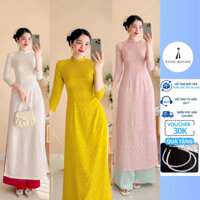 Áo Dài Thiết Kế Chất Gấm Chuồn Chuồn Bay Tay Lỡ Tà Rộng Dài Quần Phi Có Khoá Và Chun