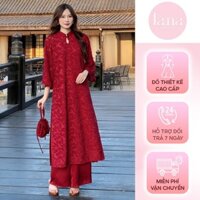 Áo dài thiết kế Nguyệt Cầm,Nguyệt Ngân Lana áo dài nữ cách tân tơ lông quần lụa latin tết màu đỏ - SD009-Tết