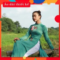 Áo dài thiết kế Thêu hoa Hồng, vải lụa ngọc trai cao cấp, sang trọng - BH04