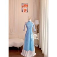 Áo dài thời trang PT076  họa tiết thêu sắc nét dáng dài màu xanh nhạt nhẹ nhàng sang trọng, áo dài cách tân BONGMAXI
