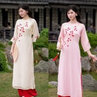 Áo dài Thục Chi thêu kết sang chảnh - chất tơ dạ ngọc minh châu cực sang trọng