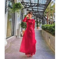 Áo dài tơ 4 tà đính hoa tết cổ xinh xắn,trẻ trung (3 màu) - Áo dài Phương Thảo