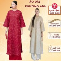 Áo dài tơ 4 tà hoa hồng suông mẫu mới nhất áo dài Tết 2025 - Áo Dài Phương Anh