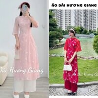 Áo dài tơ cách tân hoạ tiết thêu trẻ trung, mẫu mới 2023, áo dài tết 2023 - Áo Dài Hương Giang