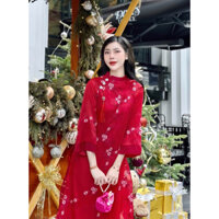 áo dài tơ linn thêu hoa cover hãng