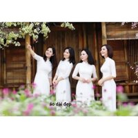 Áo dài trắng bóng xanh nhẹ đi học nữ sinh cấp 3 chụp hình kỷ yếu truyền thống may sẵn lụa mỹ cao cấp
