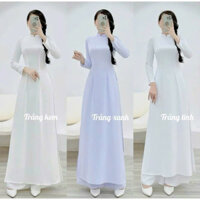 Áo dài trắng học sinh cổ V tay dài chất lụa mỹ hàng loại 1 dày dặn,không lộ nội y- Áo dài Bông Bông