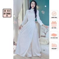 Áo dài trắng học sinh tay loli cổ truyền thống nữ vải gấm phượng không kèm quần CHUU AD8038-TP