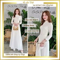 Áo dài trắng kem đồng phục nữ sinh đi học cấp 3 truyền thống may sẵn chụp hình kỷ yếu lụa mỹ cao cấp