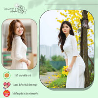 Áo dài trắng nữ học sinh cấp 3 chụp hình kỷ yếu truyền thống lụa Mỹ cổ vuông 2 lớp đẹp mềm mát