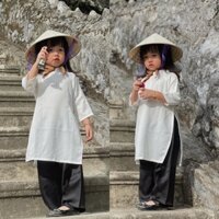 Áo Dài Trắng Truyền Thống Cho Bé Gái - Nhà Cam