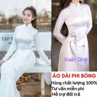 Áo dài trắng truyền thống học sinh lụa phi bóng 02 tà  áo dài nữ sinh  áo dài truyền thống - M - ÁO TRẮNG KEM  QUẦN PHI TRẮNG