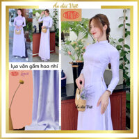 Áo dài trắng xanh lụa Lencii Thái Tuấn hoa nhí cao cấp đồng phục học sinh nữ đi học truyền thống đồng phục may sẵn