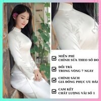 Áo Dài Trơn Truyền Thống Phi Bóng Màu Trắng Sữa, Trắng Kem May Sẵn Kèm Quần - Áo Dài Truyền Thống Bigsize ADT2TPBTS