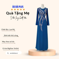 Áo dài trung niên - Áo dài bà sui cao cấp chất liệu lụa mỹ màu xanh cổ vịt ADM03