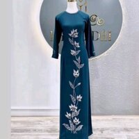 Áo dài trung niên cho mẹ, áo dài lụa bà sui tặng mẹ đính kết thủ công