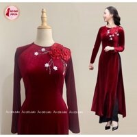 ÁO DÀI TRUNG NIÊN NHUNG KẾT HOA THỦ CÔNG CAO CẤP ÁO DÀI BÀ VÀ MẸ