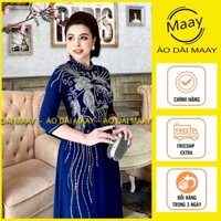 Áo dài trung niên tặng bà tặng mẹ đính kết sang trọng 2 tà A1