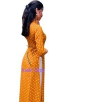 Áo dài truyền thống chấm bi lụa hàn châu may sẵn - S - Áo Vàng Chấm Trắng