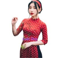 Áo dài truyền thống chấm bi lụa hàn châu may sẵn - S - Áo Đỏ Chấm Trắng
