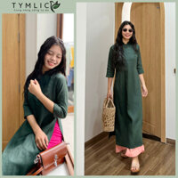 Áo Dài Truyền Thống Chất Liệu Linen Tưng Premium Cao Cấp Cổ Vuông Hở Màu Xanh Rêu AD408 TYMLIC(Không kèm quần)