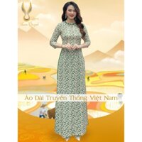 Áo Dài Truyền Thống Hoa Nhí Phối Cúc Bọc Ép Nhiệt, Lụa Nhật Mềm Mại QHN03 Xanh - Xuân Quỳnh Luxury
