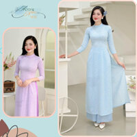 Áo dài truyền thống hoa nhí dáng ôm cổ lệch chất lụa mỹ đính cúc bọc tay lỡ trẻ trung sang trọng - Áo Dài Nàng Mây