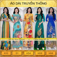 Áo Dài Truyền Thống Họa Tiết Đa Sắc Duyên Dáng, Lụa Habutai Mềm Mại - Áo Dài Xuân Quỳnh
