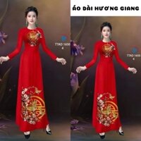 *Áo dài truyền thống in chữ Hỷ may mắn màu đỏ - Áo Dài Hương Giang - A103- cổ tròn,