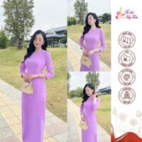áo dài truyền thống lụa Mỹ  màu tím cà,cổ tròn. trơn,  tay dài Nữ Đầm Thun Ong Voan